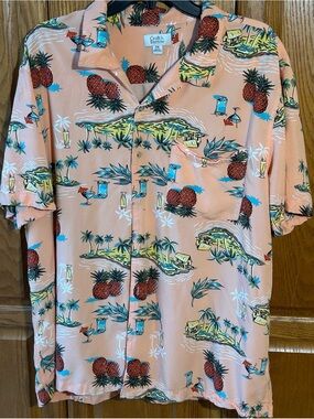 croft & barrow Peach Pineapple & Island Print Short-Sleeve Camp Shirt XXL
